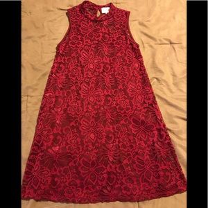 Red lace dress.